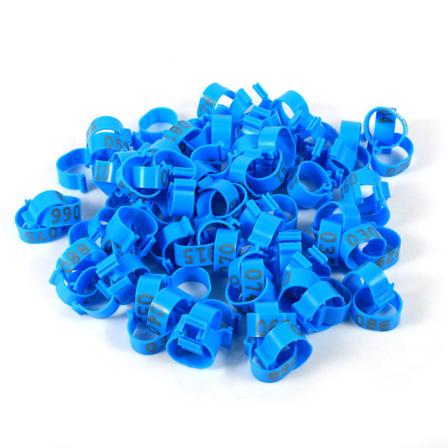 100 STK/pose 16MM 001-100 Nummererede plast fjerkræ Kyllinger Ænder Gås benbånd Ringe (blå)
