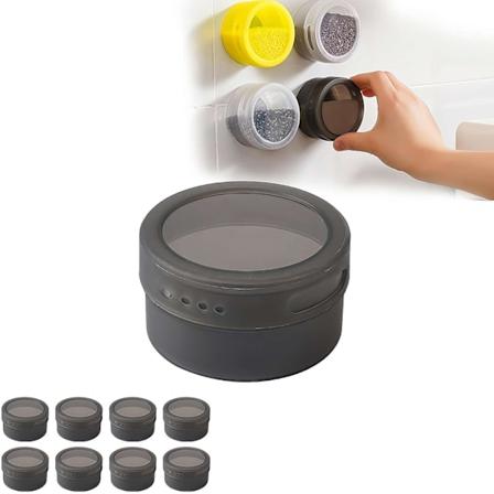 Magnetiske krydderbokser, krydderoppbevaringsboks med gjennomsiktig lokk, svart 8 stk Black 8 pcs