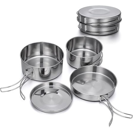 Camping Køkkenredskabssæt 4 stk. Bærbare gryder og pander i rustfrit stål