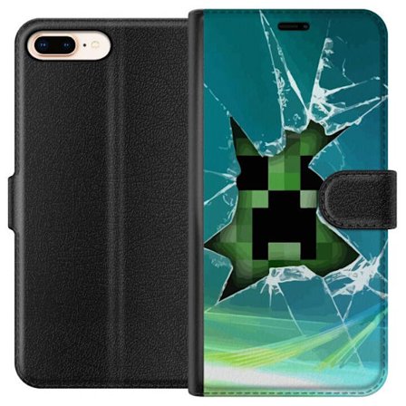 Kompatibelt Lommeboketui til Apple Apple iPhone 8 Plus Minecraft Creeper gjennom knust glass med dramatisk eksplosjonseffekt hvor den ikoniske Creeper