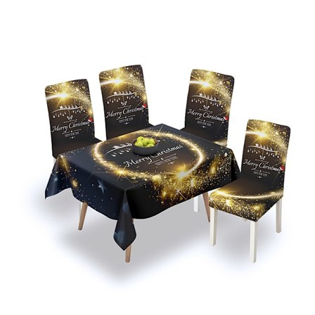 Glitrende juledekoration bord og stol med elastisk stof