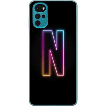 Kompatibel Mobilcover til Motorola Motorola Moto G22 Minimalistisk neonbogstav N i farveskiftende lys mod sort baggrund