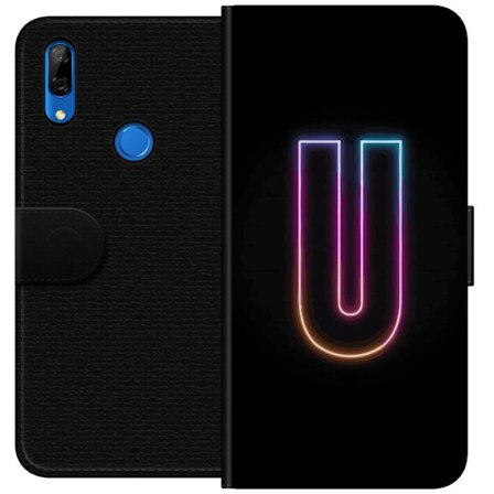 Kompatibel Tegnebogsetui til Huawei Huawei P Smart Z Minimalistisk neonbogstav U i farverig lyseffekt mod sort baggrund