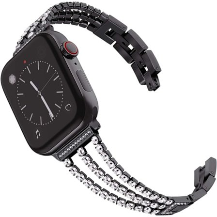 Kompatibel med Apple Watch-armband 38 mm 40 mm 41 mm, damarmband med glittrande kristaller, ersättningsarmband, svart