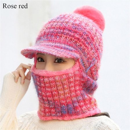 Ull Strikket Lue Skjerf Lue Sett ROSE RED