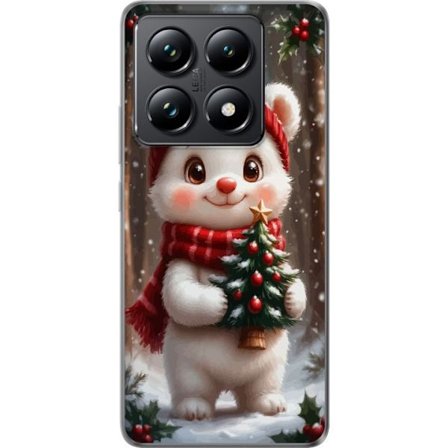 Xiaomi 14T Gennemsigtig cover sød julebjørn med lille træ og rød hue