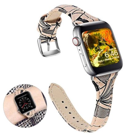 Apple Watch 42mm - 44mm geometrisk læderurrem - Aprikos / Sort