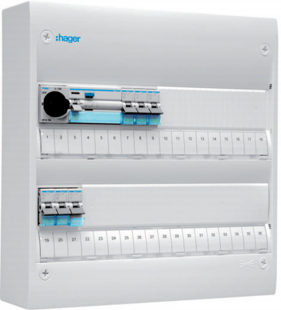 Hager GD218SF Sentralapparat Type: Gamma, IP30 2 x 18 moduler, Elfordeling & strømforsyning