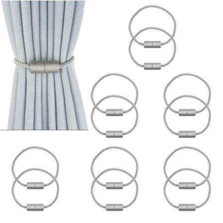 6 par grå magnetiska gardinband
