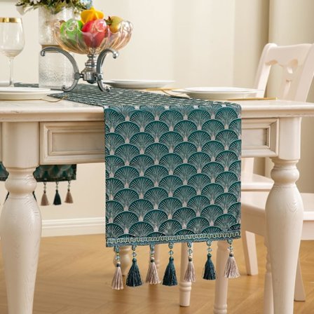 Bordslöpare, Vintage Lyxig Broderad Blommig Jacquard Damast Tyg med Flera Tofsar för Vardagsrumsbord (33x180 cm)