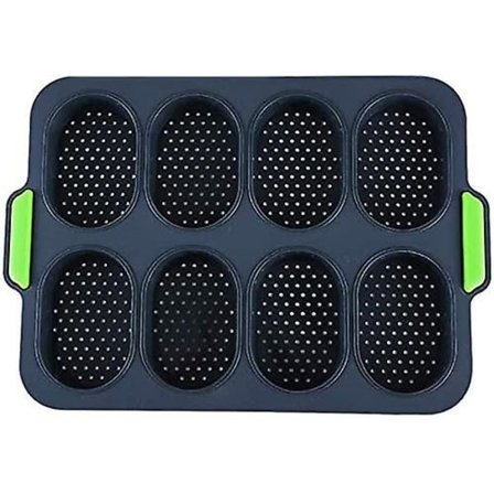 Stekebrett for 8 boller, silikon non-stick stekebrett, baguettestekebrett (svart grønn)