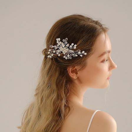 Flowers Bröllopshårtillbehör Pearl Wedding Hair Comb för kvinnor och flickor