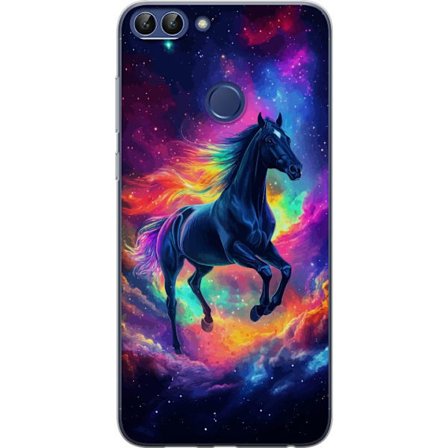Kompatibelt Mobilskal till Huawei Huawei P smart Färgstark galaxhäst med regnbågsmane i rymdmiljö, magisk fantasyillustration för barnrum, poster