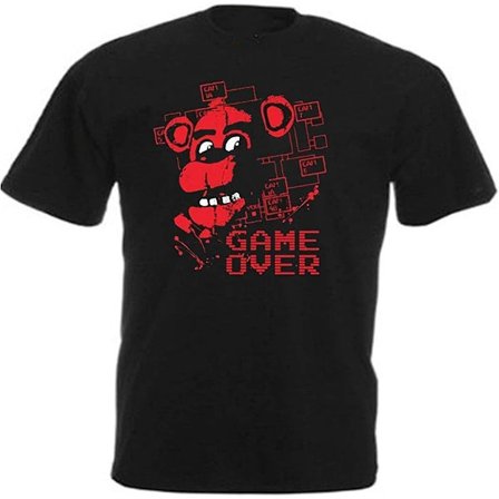 Freddy Fazbear Game Over Fnaf Gaming T-shirt Mode Korte Ærmer Bomuld Toppe Tøj, Sort Sort