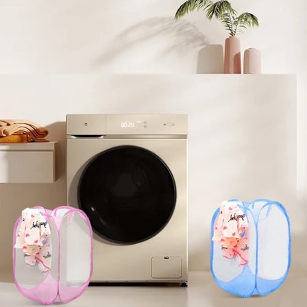 2-delt klesvaskurvsett, sammenleggbar pustende mesh klesvask