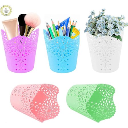 Haisheng 5 st pennställ set blomma pennhållare vas kruka pennhållare plast blomma ihålig för förvaring av sminkborstar penna (slumpmässig färg)