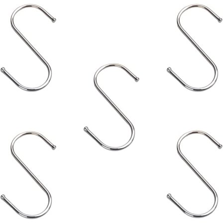 S-kroge i rustfrit stål, 5 stk. ophængningskrog, køkkenkroge, f