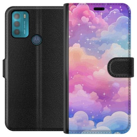 Kompatibelt Lommeboketui til Motorola Moto G50 Søt enhjørning med regnbuefarget hår mot en stjernebelagt pastellbakgrunn i kawaii-stil