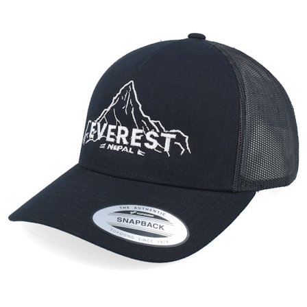 Wild Spirit - Everest Nepal Mountain Black A-frame Trucker Trucker Black Cap - @ Hatstore