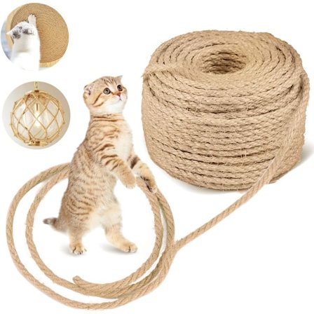 Natural Sisal Rope for Scratching Post Repair Replacement Cat Tree, Tree Scratcher, Cat Scratch Board, 6 mm * 15 m, Garden and Home DIY