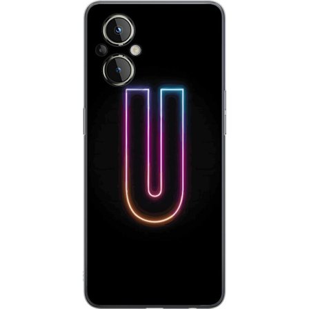 Yhteensopiva Puhelinkuori OnePlus OnePlus Nord N20 5G Minimaalinen neonkirjain U kirkkaalla valaistustehosteella mustaa taustaa vasten