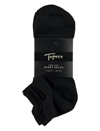 Sport Socks, Low-Cut 4-P, White 40/45 Black TOPECO