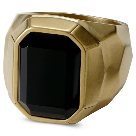 Jax Black Stone & Gold-Tone Stainless Steel Signet Ring for Men - Rings with stones