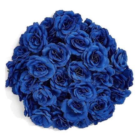 Kunstige blomster Silke Rose Blomsterhoder, 50 stk For Hatt (Mørk Blå)