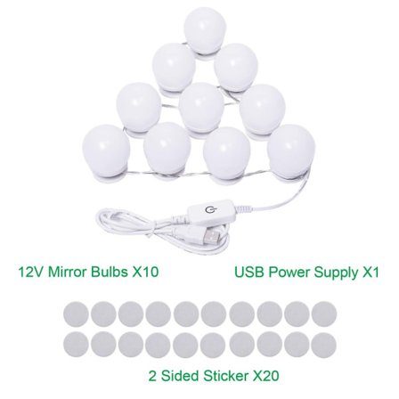 Lighted Mirror Vanity Mirror, 3 Color Temperature Bright Vanity Mirror with 10 Dimmable LEDs, Touch Control Vanity Mirror (Bulb Only)-WELLNGS