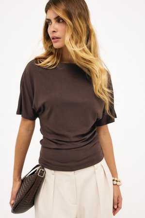 NA-KD Boat Neck T-Shirt - T-shirts - Brun - M