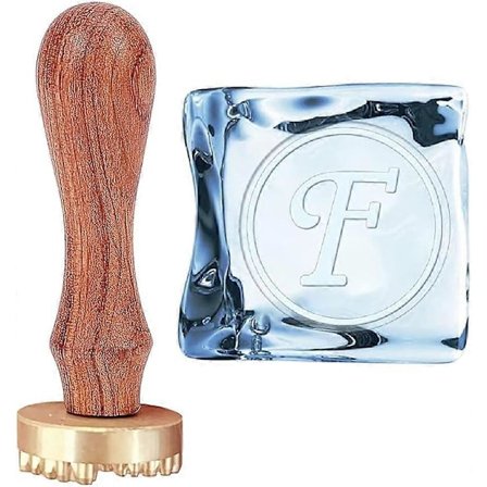 Is-Stempel Bogstav F Is-Terning Stempel Is-Branding Stempel med Aftageligt Messinghoved & Træhåndtag Vintage 1.1" Is-Stempel