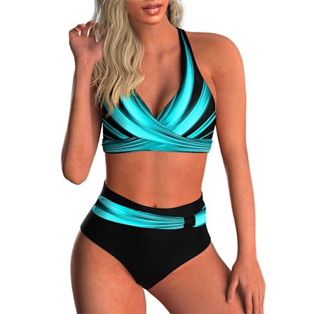 Kvinders todelt bikinisæt med høj talje V-hals badetøj