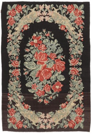Rose Kelim Moldavia Vloerkleed Handgeweven 169X252 Zwart/Donkergroen Moldavië