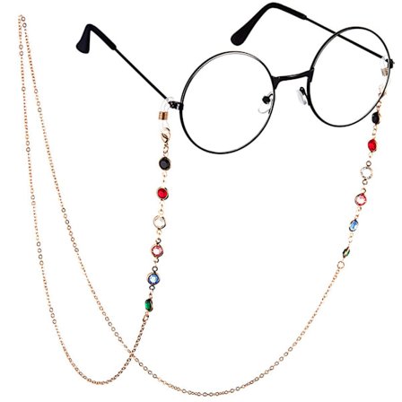 Dame Solbriller Brillekæde med Skridsikre Låsebriller, Reb Brilleindfatning med Hængende Reb Brilleholder (Guld)