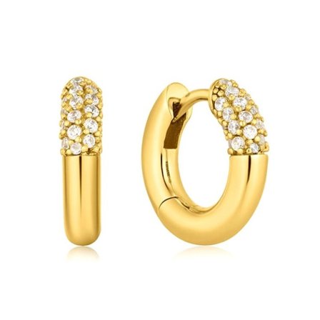 Hoop Guld Örhängen i Stål med Vita Kristaller - Guldpläterade