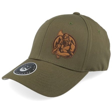 Bearded Man - Grön flexfit Keps - Lumber Jack Logo Wooly Combed Olive Flexfit @ Hatstore