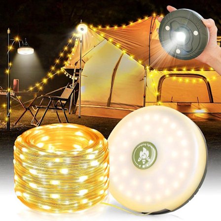 Camping Lyslenke 10 Meter - Atmosfære Stripe - IPX4 Vanntett - Rull opp - Oppladbar