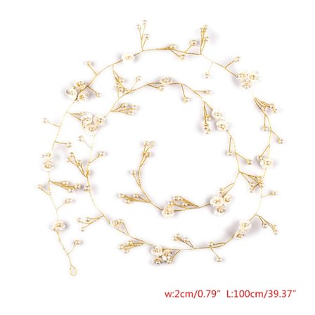 Kvinnor hårband bröllop diadem blad pärla kristall 100cm