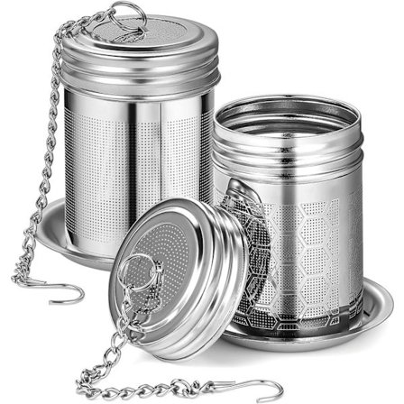 2-pakke løs te-sil, te-sil i rustfritt stål med lokk og