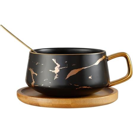 Marmor Keramisk Kaffekop Sæt Tekop Med Ske Træ Underkop Valentinsdag Mors Dag Damer Mænd Mor Venner Lærer Bedstemor