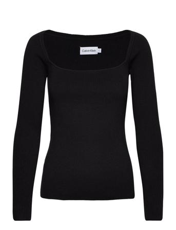 Rib Square-Neck Sweater Ls T-shirts & Tops Long-sleeved Musta Calvin Klein