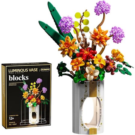 Byggsats för bukett, lysande vas, lämplig för heminredning, byggklossleksaker för växtsamling, presenter till mors dag och alla hjärtans dag