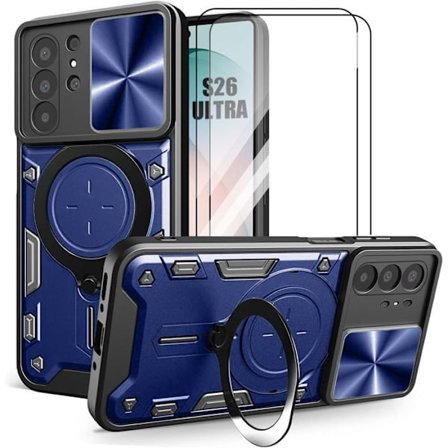 Hårdt Cover - BOOLING - til Samsung Galaxy S26 Ultra - med Rotationsring - Mørkeblå - 2 Glas