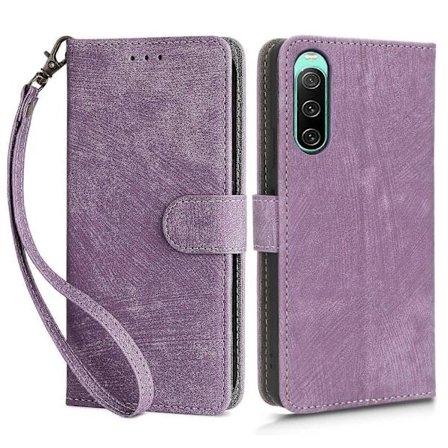 For Sony Xperia 10 IV 5G Telefon Lærveske Stativ Lommebok RFID-blokkerende Telefondeksel med Stropp