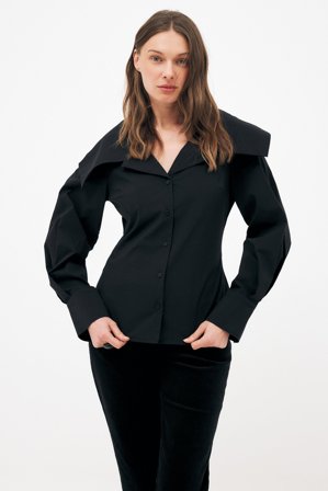 NA-KD - Cotton Lapel Collar Blouse - Bluser - Svart - EU 40