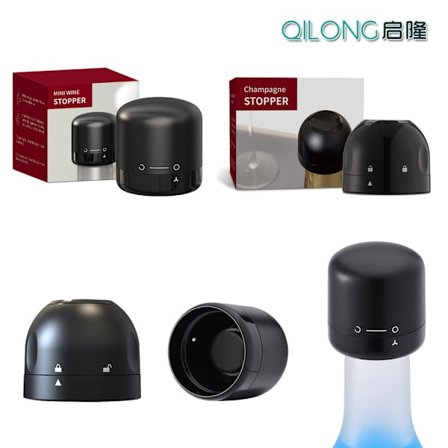 Champagne-/vinprop - Vakuumforsegler - Sort prop