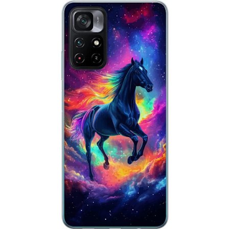 Kompatibelt Mobilskal till Xiaomi Xiaomi Poco M4 Pro 5G Färgstark galaxhäst med regnbågsmane i rymdmiljö, magisk fantasyillustration för barnrum,
