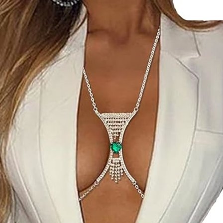 Bohemian Rhinestone Brystkjede Sølv Kvast Krystall BH Kjede