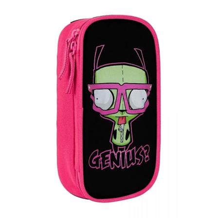 Søde Kawaii Invader Zim blyantshuse blyantæske pen til studerende stor opbevaringspose kontor lynlås Pink