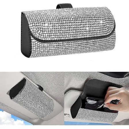 Solbrillerholder til bilens solskærm - Brilleholder til bil - Opbevaring af briller i bilen - Solbrillerholder til bilens solskærm - Bling-dekoration 